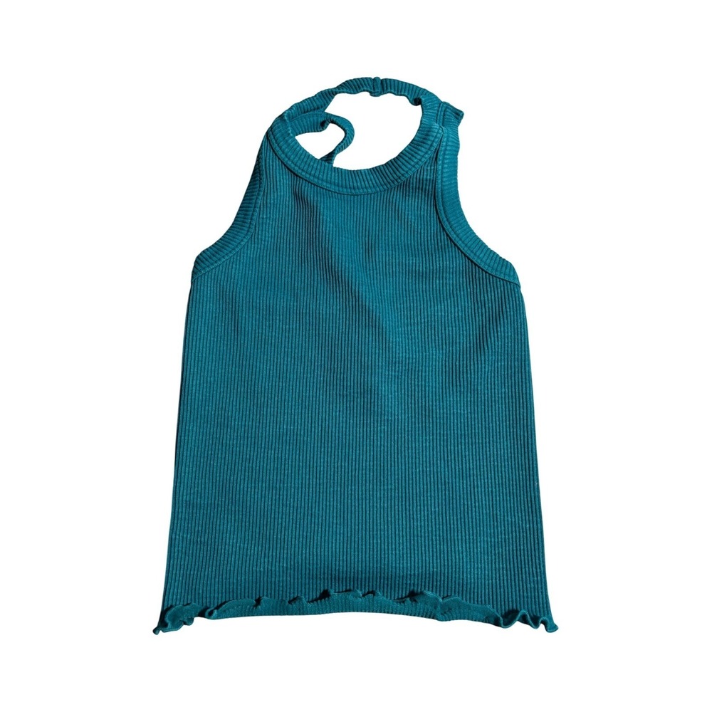 Tiger Friday Adult XS/S Teal Ribbed Halter Tank Top Lettuce Edge Dance Cheer Gym